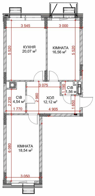 2-кімнатна 73.39 м² в ЖК Riverside від 38 000 грн/м², с. Погреби