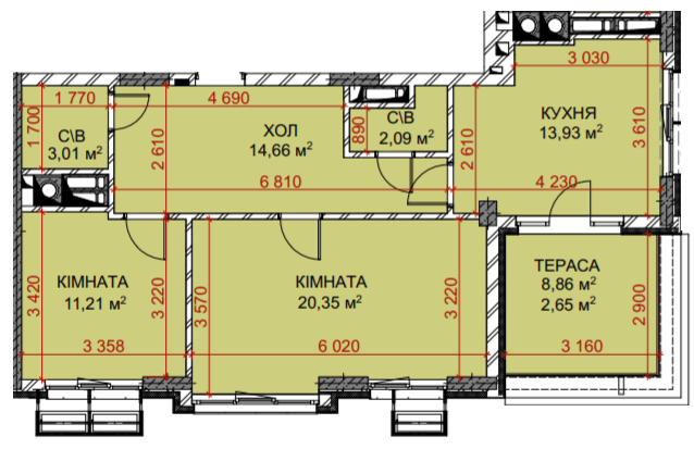 2-комнатная 67.9 м² в ЖК Riverside от 34 000 грн/м², с. Погребы