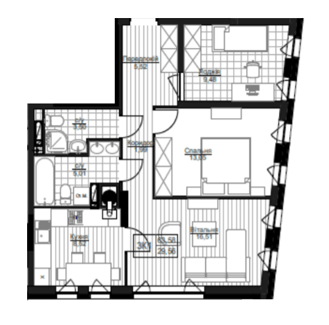 2-кімнатна 63.58 м² в ЖК Столичный Престиж від 20 000 грн/м², м. Васильків