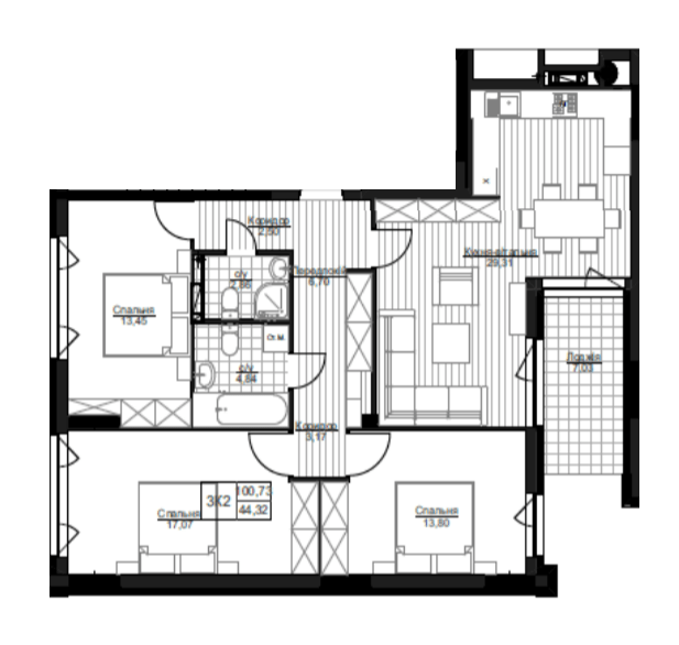 3-комнатная 100.73 м² в ЖК Столичный Престиж от 20 000 грн/м², г. Васильков