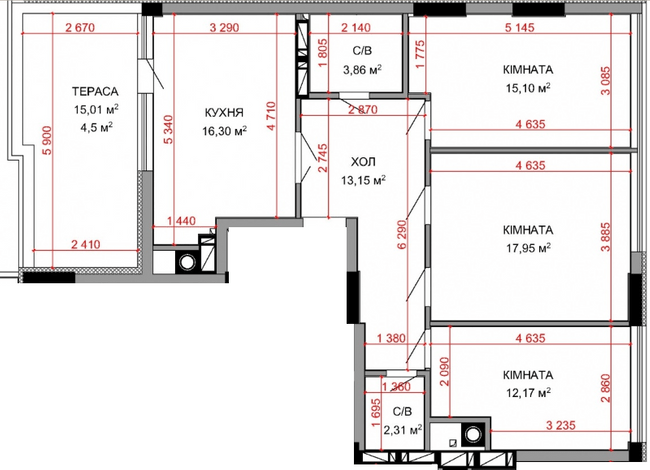 3-комнатная 91.7 м² в ЖК Royal Park от 31 050 грн/м², г. Ирпень