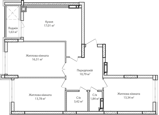 3-комнатная 78.12 м² в ЖК Синергия Сити от 23 700 грн/м², г. Ирпень