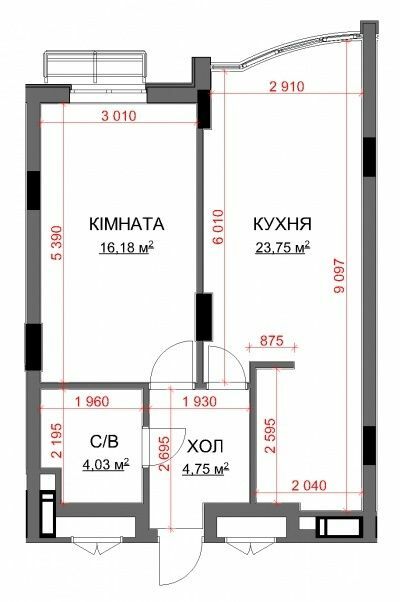 1-комнатная 48.71 м² в ЖК Central Bucha от 29 300 грн/м², г. Буча