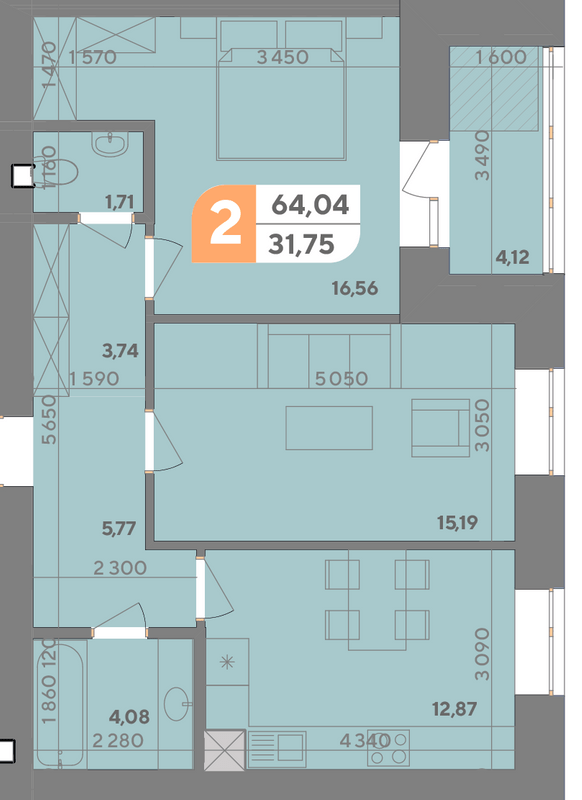 2-кімнатна 64.04 м² в ЖК Park Town від 15 100 грн/м², Хмельницький