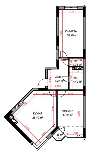 2-комнатная 77.51 м² в ЖК На Прорезной 2 от 26 000 грн/м², пгт Гостомель