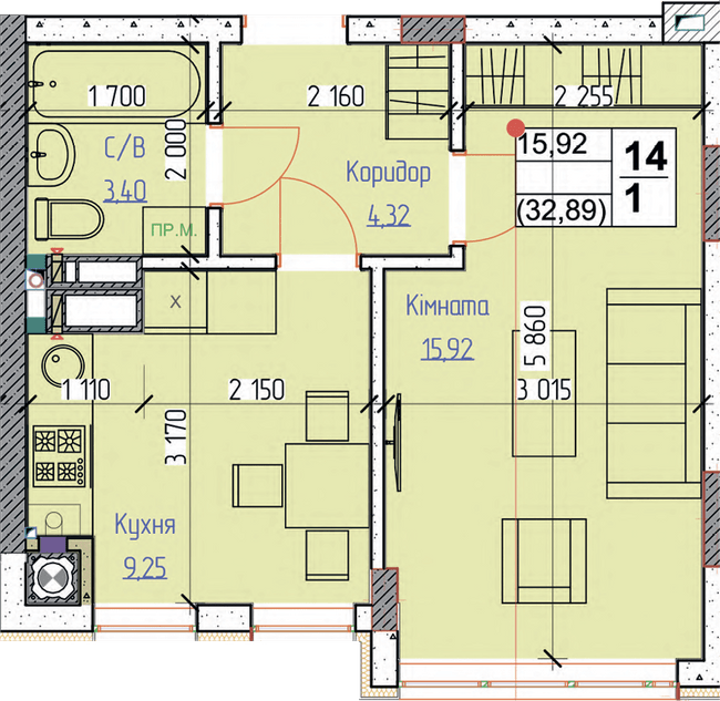 1-кімнатна 32.89 м² в ЖК Піонерський квартал від 26 000 грн/м², м. Вишневе