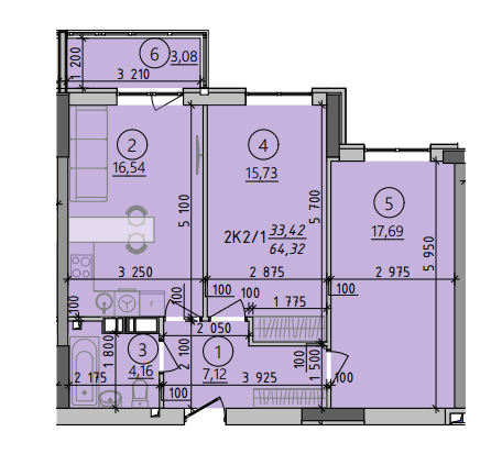 2-комнатная 64.32 м² в ЖК Киевские Зори 2 от 35 820 грн/м², г. Вышгород