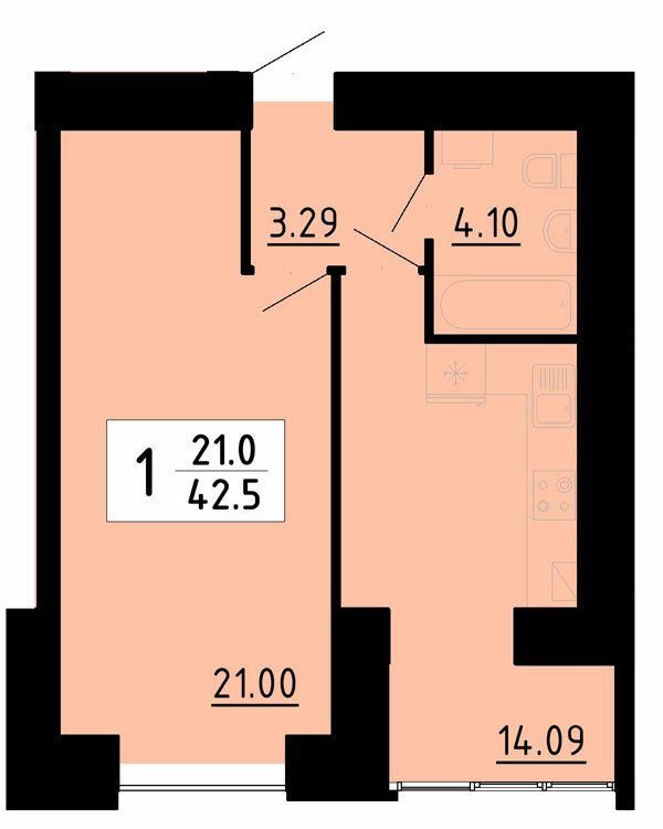 1-комнатная 42.5 м² в ЖК Энергия от 22 700 грн/м², Тернополь