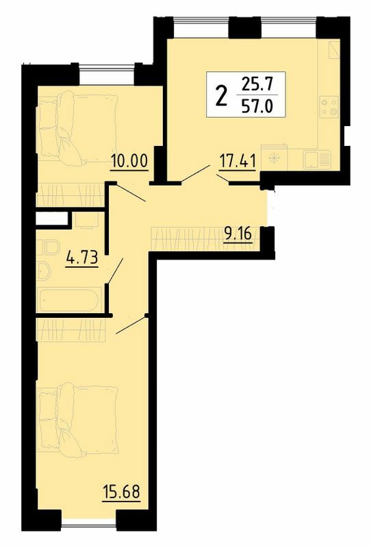 2-кімнатна 57 м² в ЖК Енергія від 21 700 грн/м², Тернопіль