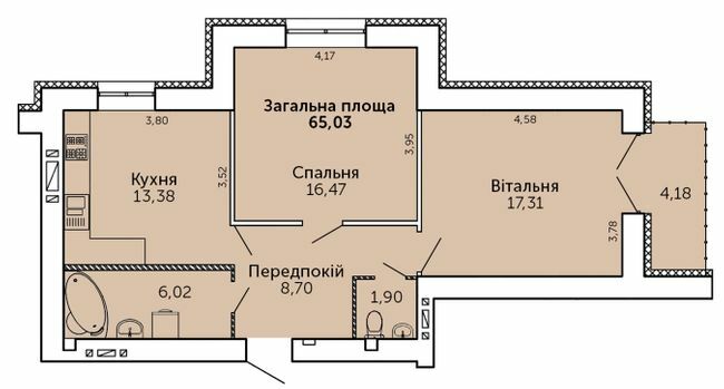 2-комнатная 65.03 м² в ЖК Levanevsky от 18 950 грн/м², Николаев