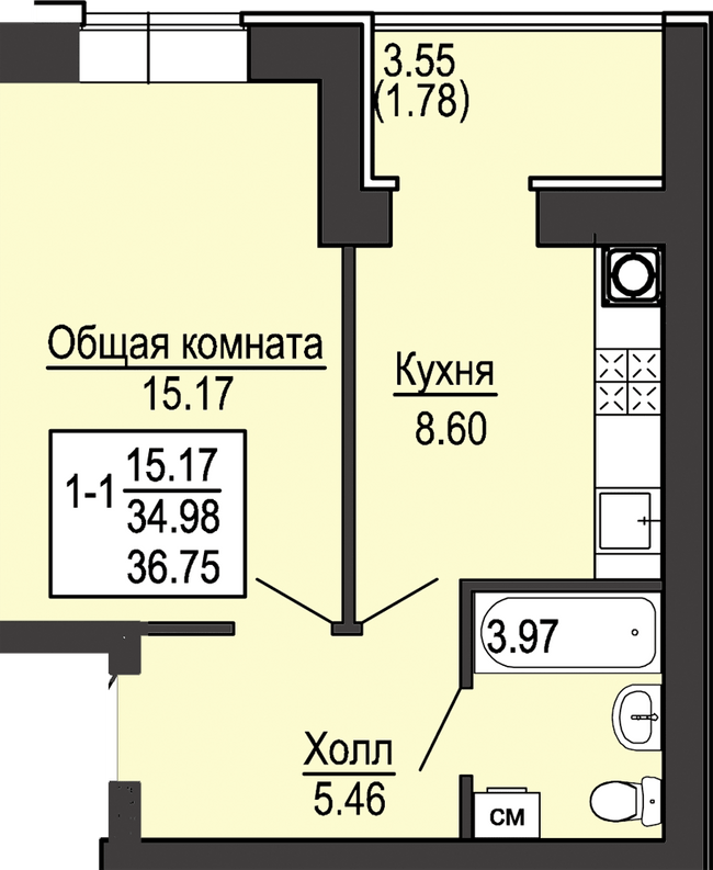 1-кімнатна 36.75 м² в ЖК Софіївська сфера від 27 500 грн/м², с. Софіївська Борщагівка