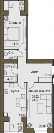 2-кімнатна 74.67 м² в ЖК Софіївський квартал від 31 000 грн/м², с. Софіївська Борщагівка
