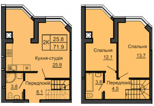 Двухуровневая 71.9 м² в ЖК София Клубный от 28 000 грн/м², с. Софиевская Борщаговка