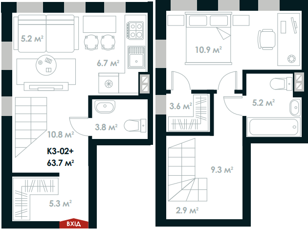 Дворівнева 63.7 м² в ЖК Atria City.Teremky від 22 100 грн/м², смт Чабани