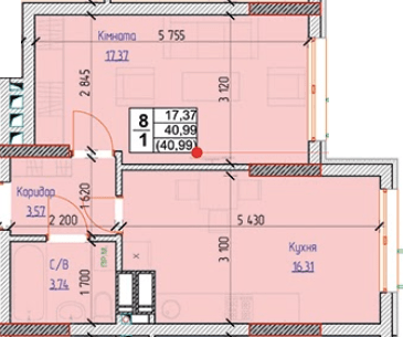 1-комнатная 40.99 м² в ЖК NEXT от 25 000 грн/м², пгт Чабаны