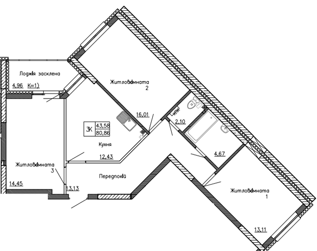 3-комнатная 80.86 м² в ЖК Святобор от 41 108 грн/м², Киев