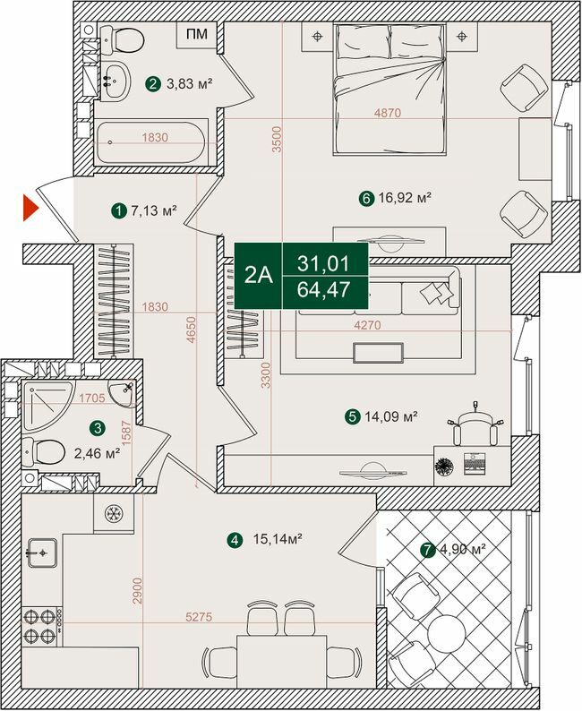 2-кімнатна 64.47 м² в ЖК Forest Park від 28 000 грн/м², Київ