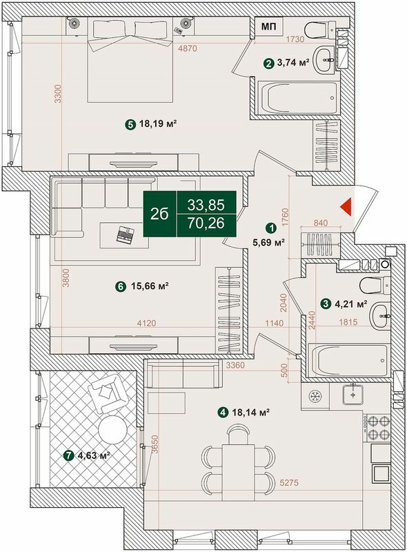 2-комнатная 70.28 м² в ЖК Forest Park от 28 000 грн/м², Киев