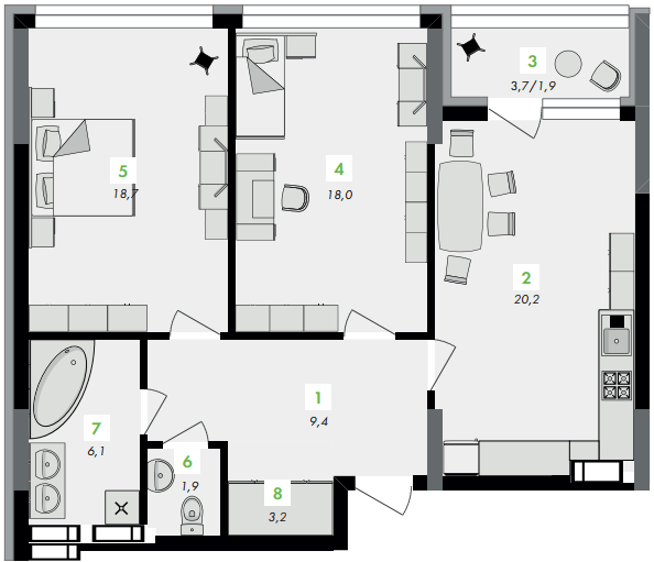 2-комнатная 79.4 м² в ЖК Greenville на Печерске от 54 800 грн/м², Киев