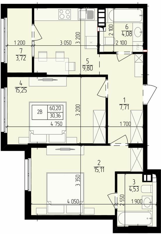 2-комнатная 60.2 м² в ЖК Praga-2 от 23 000 грн/м², Киев