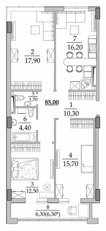 3-кімнатна 85 м² в Мкрн Таїровські сади від 21 263 грн/м², с. Лиманка