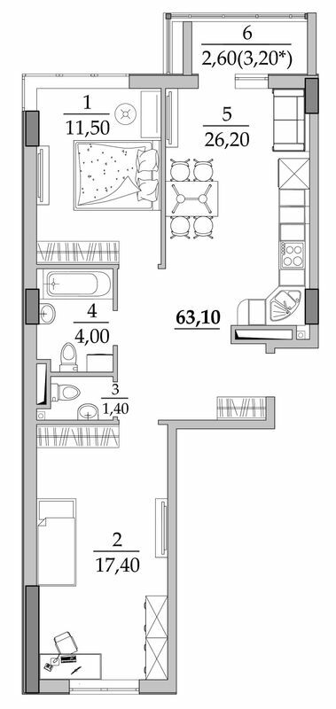 2-кімнатна 63.1 м² в Мкрн Таїровські сади від 21 263 грн/м², с. Лиманка