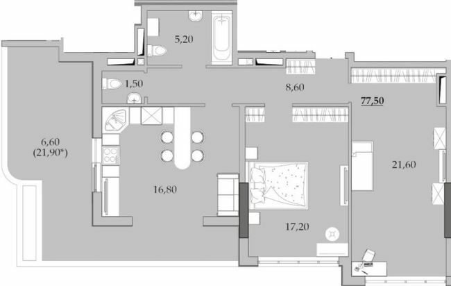 2-кімнатна 77.5 м² в Мкрн Таїровські сади від 21 263 грн/м², с. Лиманка