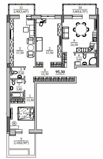 3-кімнатна 95.3 м² в Мкрн Таїровські сади від 21 546 грн/м², с. Лиманка