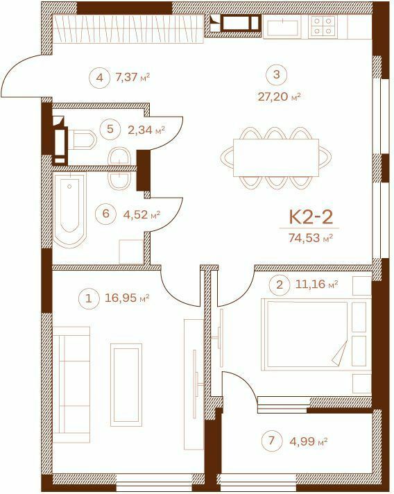 2-кімнатна 74.53 м² в ЖК Stanford від 79 350 грн/м², Київ