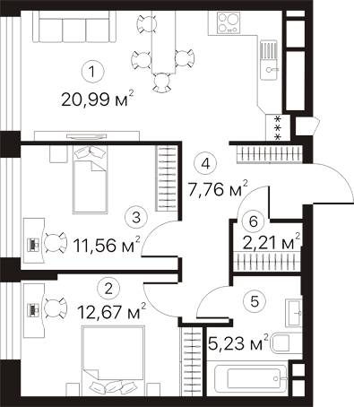 2-комнатная 60.42 м² в ЖК Terracotta от 33 700 грн/м², Киев