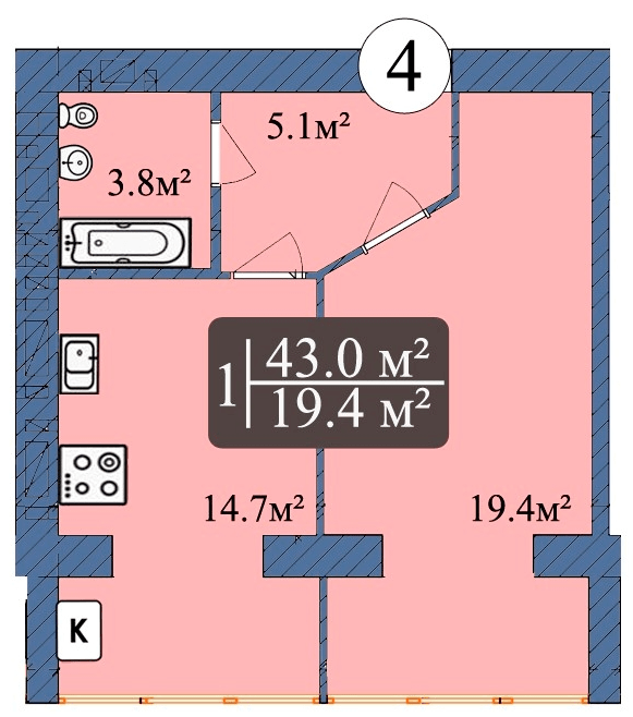 1-кімнатна 43 м² в ЖК Мрія від 16 500 грн/м², Чернігів