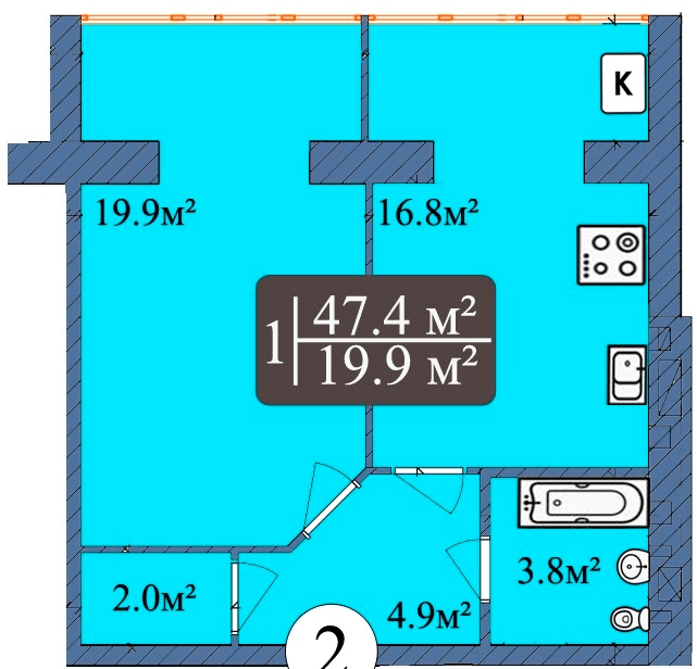 1-кімнатна 47.4 м² в ЖК Мрія від 16 500 грн/м², Чернігів