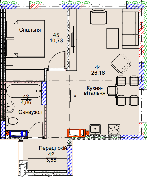 1-комнатная 45.33 м² в ЖК Метрополия-2 от 40 500 грн/м², Киев