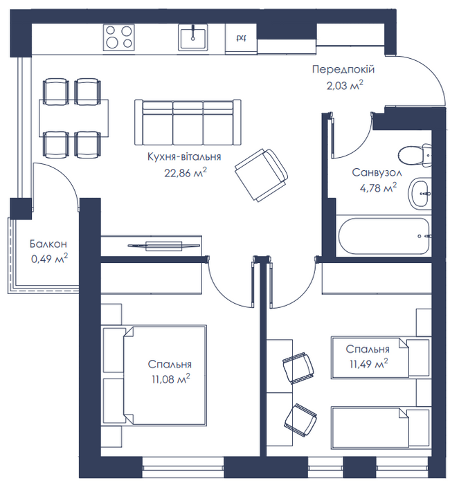 2-комнатная 52.73 м² в ЖК Метрополия-2 от 40 500 грн/м², Киев