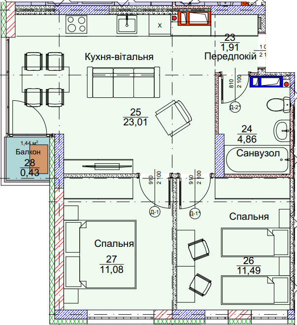 2-кімнатна 52.78 м² в ЖК Метрополія-2 від 40 500 грн/м², Київ