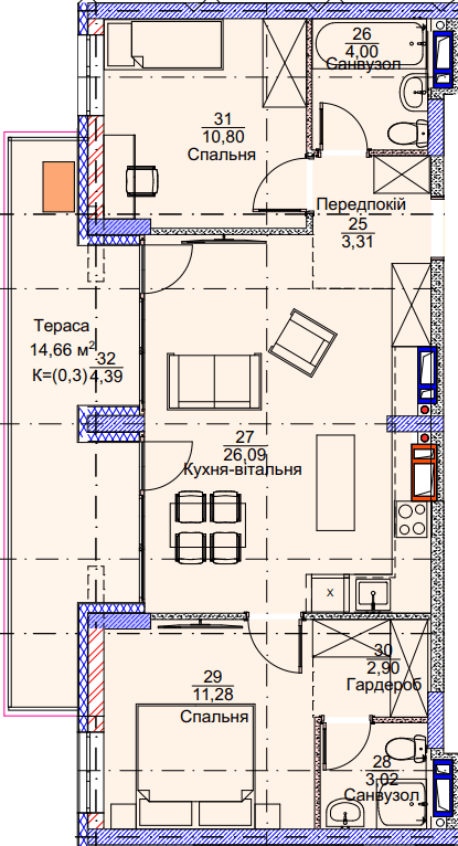 2-комнатная 65.78 м² в ЖК Метрополия-2 от 40 500 грн/м², Киев