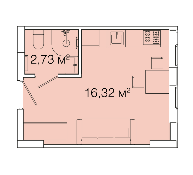 1-кімнатна 19.05 м² в ЖК Smart House від 82 000 грн/м², Львів