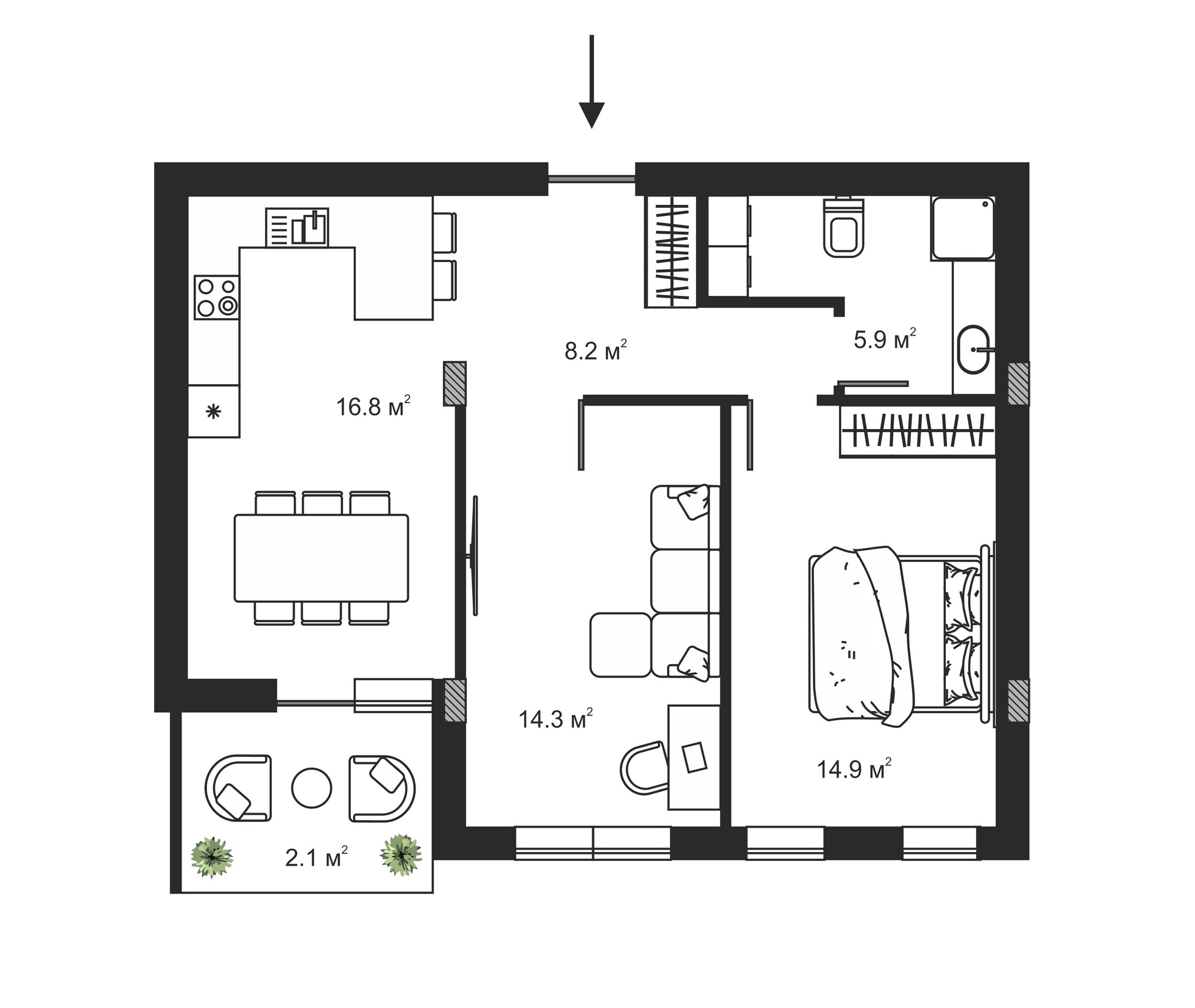 2-кімнатна 62.2 м² в ЖК Sky Towers від 48 158 грн/м², м. Тячів