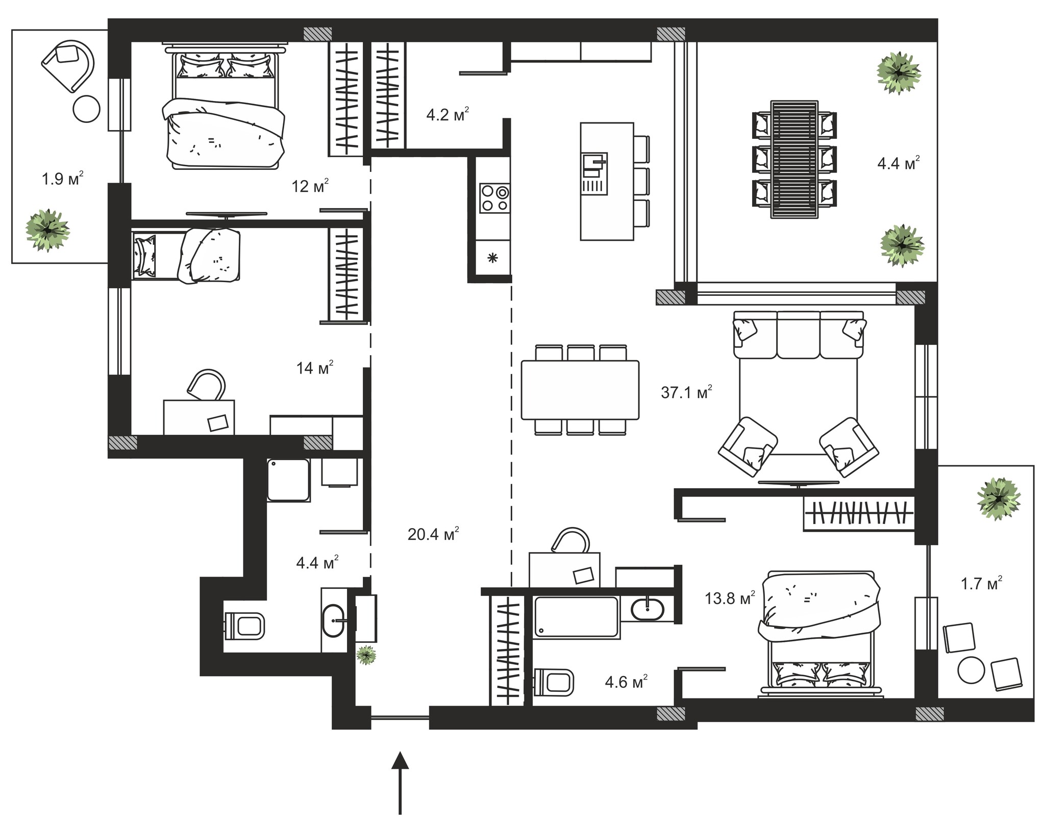 3-комнатная 118.5 м² в ЖК Sky Towers от 51 740 грн/м², г. Тячев