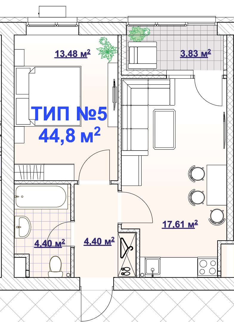 1-кімнатна 44.8 м² в ЖК BARVY від 31 840 грн/м², Дніпро