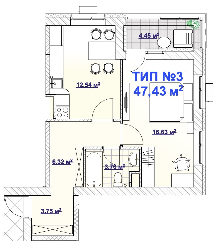 1-кімнатна 47.43 м² в ЖК BARVY від 27 860 грн/м², Дніпро