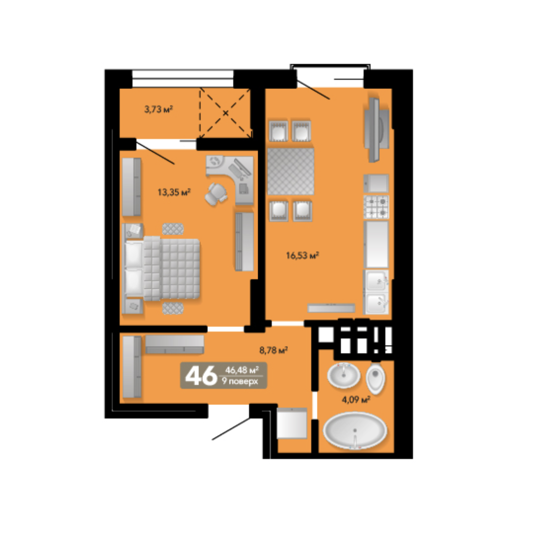 1-комнатная 46.48 м² в ЖК Весняний от 39 601 грн/м², г. Винники