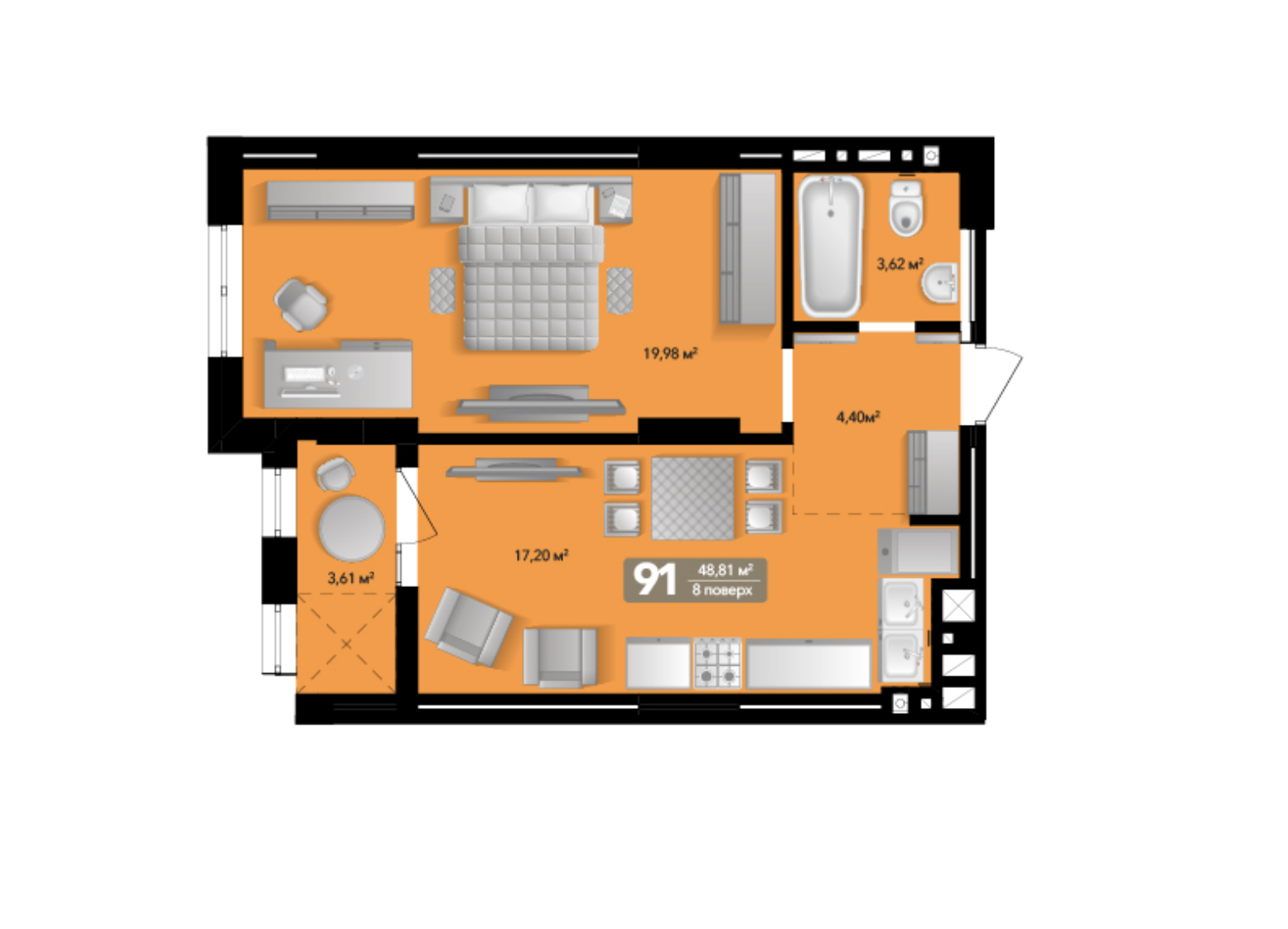 1-комнатная 48.81 м² в ЖК Весняний от 39 601 грн/м², г. Винники