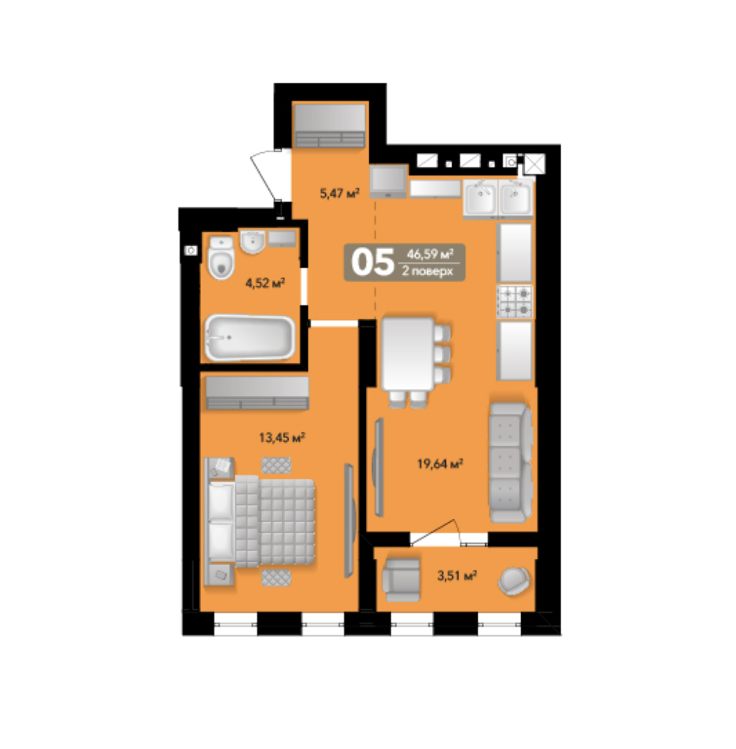 1-комнатная 46.59 м² в ЖК Весняний от 39 601 грн/м², г. Винники