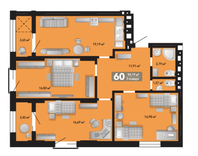 3-комнатная 94.19 м² в ЖК Весняний от 36 417 грн/м², г. Винники