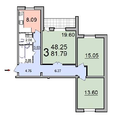 3-комнатная 81.79 м² в ЖК на ул. Березовая (Кирова), 28 от застройщика, г. Бровары