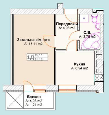 1-кімнатна 31.12 м² в ЖК Талісман від забудовника, м. Ірпінь