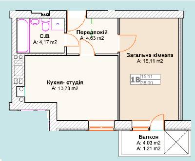 1-кімнатна 38.9 м² в ЖК Талісман від забудовника, м. Ірпінь