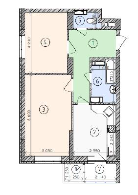 2-комнатная 56.91 м² в ЖК Вышиванка от застройщика, Киев