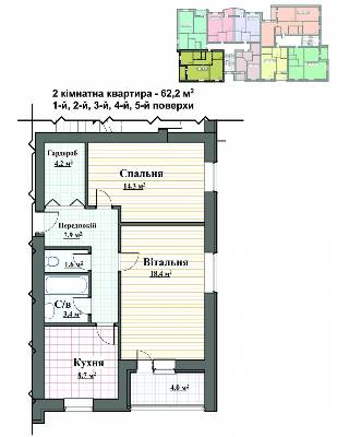 2-кімнатна 62.2 м² в ЖК Сімейний від забудовника, м. Ірпінь